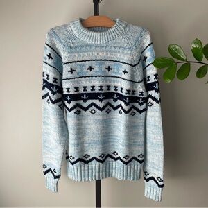 Vintage Zellers Fair Isle Icelandic Knit Pullover Sweater Blue Size Large 90s
